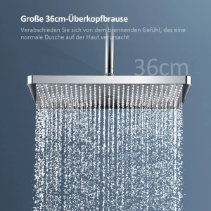 Emke Duschsystem Chrom: Regendusche mit Wasserstrahl. Quadratische Kopfbrause, Teil eines Brausesets.