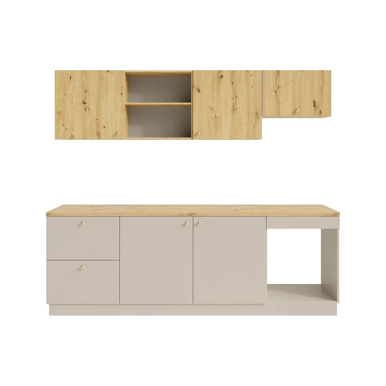 Vente-unique Küchenzeile Yorina Beige  Naturfarben Hell 242 cm