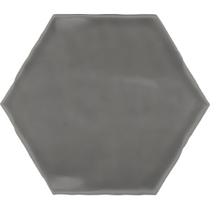 Sechseckige, glänzende, graue Wandfliese Artisa aus Steingut, 15x17,5 cm.