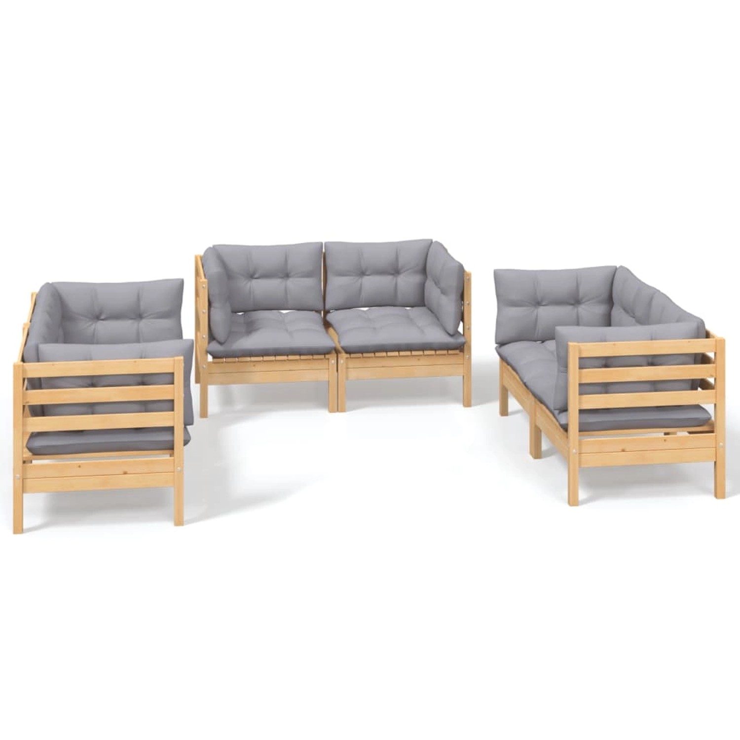 vidaXL 6-tlg Garten-Lounge-Set mit Grauen Kissen Kiefer Massivholz Modell 4