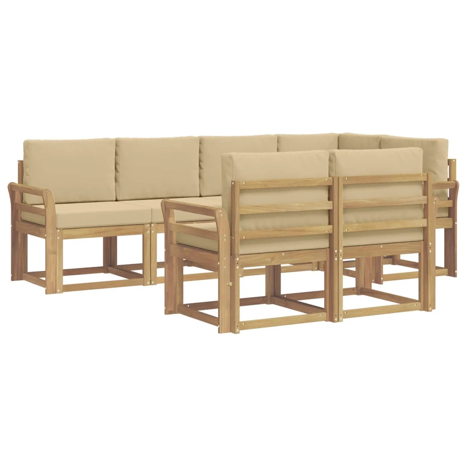vidaXL Outdoor-Sofagarnitur mit Kissen 7-Tlg Weiß und Beige Polyester 3387772
