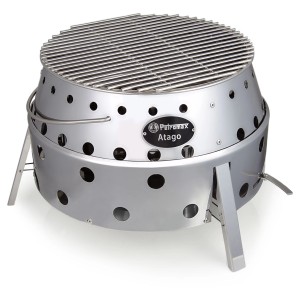 Petromax Atago Grill-Set, 2-teilig, grau. Kompakter Grill, Ofen und Feuerschale für Outdoor-Abenteuer mit Grillspießen.
