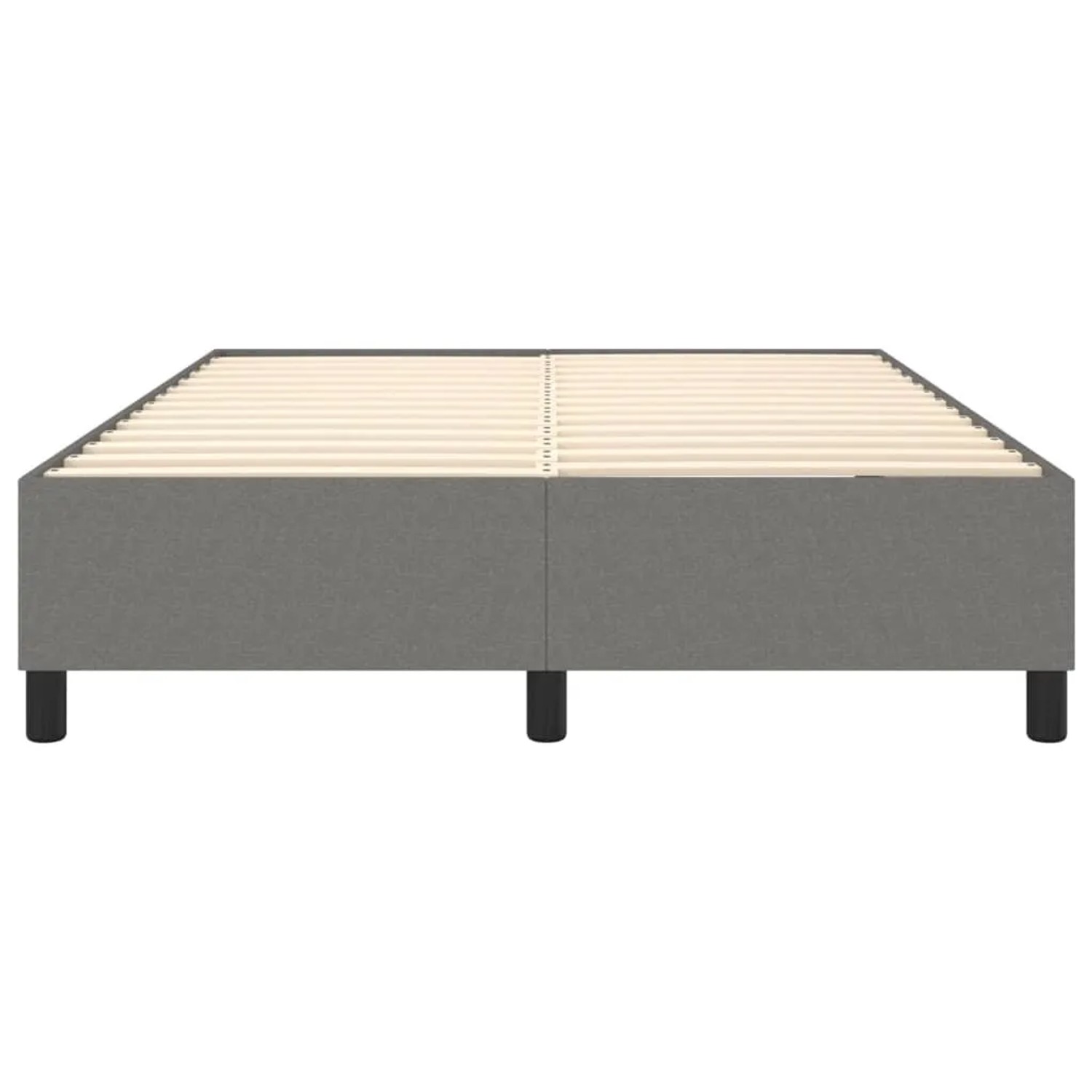 Dunkelgraues vidaXL Boxspringbett (140x200 cm) mit Stoffbezug und Holzlattenrost.