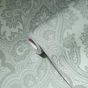 Bricoflor Vliestapete My Home My Spa 387081, mintgrün mit Paisley Muster.