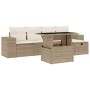 Beige 6-tlg. vidaXL Garten-Sofagarnitur aus Rattan mit Tisch, Hocker und Kissen.