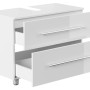 Posseik Waschbeckenunterschrank Mondial, 85 cm, Weiß Hochglanz mit zwei Schubladen.
