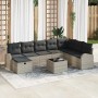 Hellgraues 9-teiliges Garten-Sofa-Set aus Poly Rattan mit Kissen von vidaXL für den Garten.