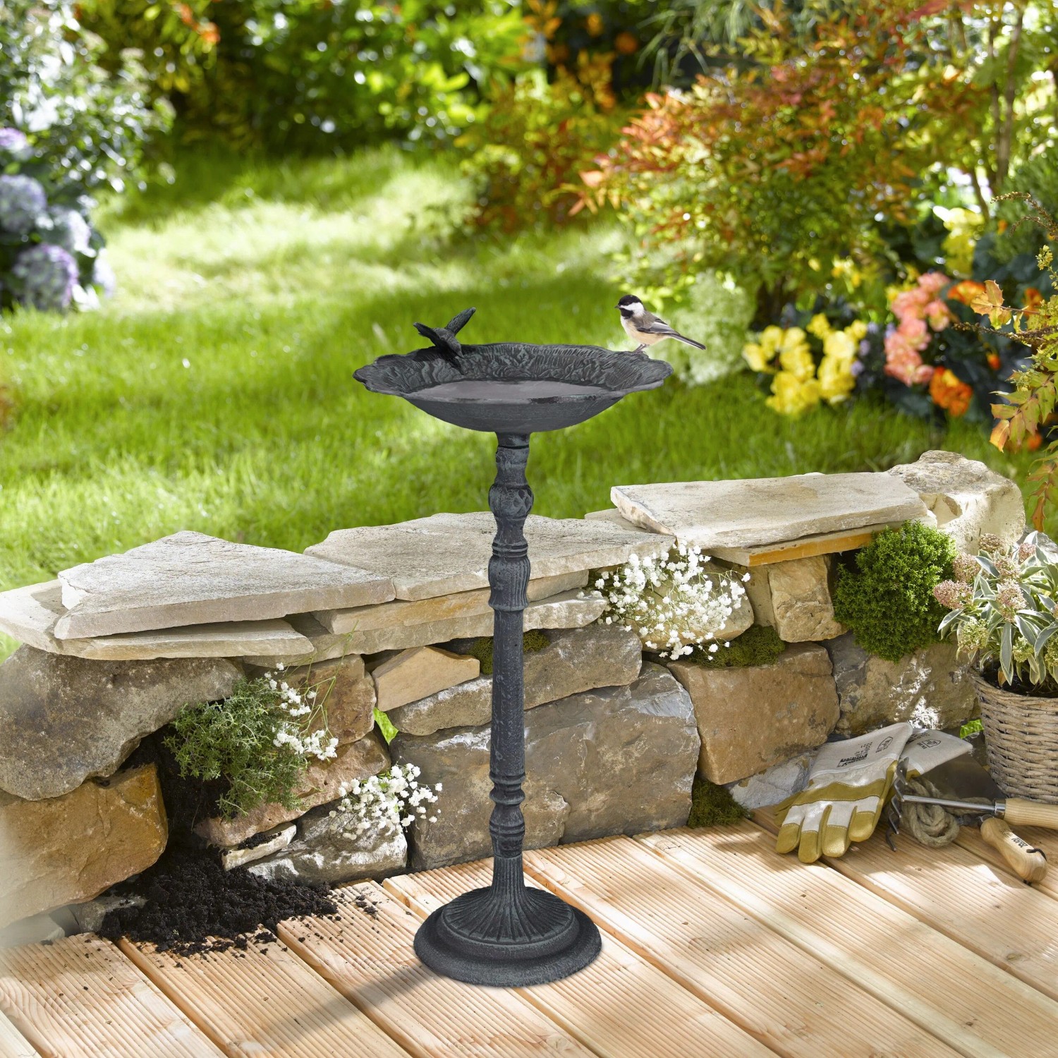 Relaxdays Vogeltränke Gusseisen Dunkelgrün Wetterfest Frostsicher 74,5 cm x 37,5 cm x 35 cm 9 kg_2