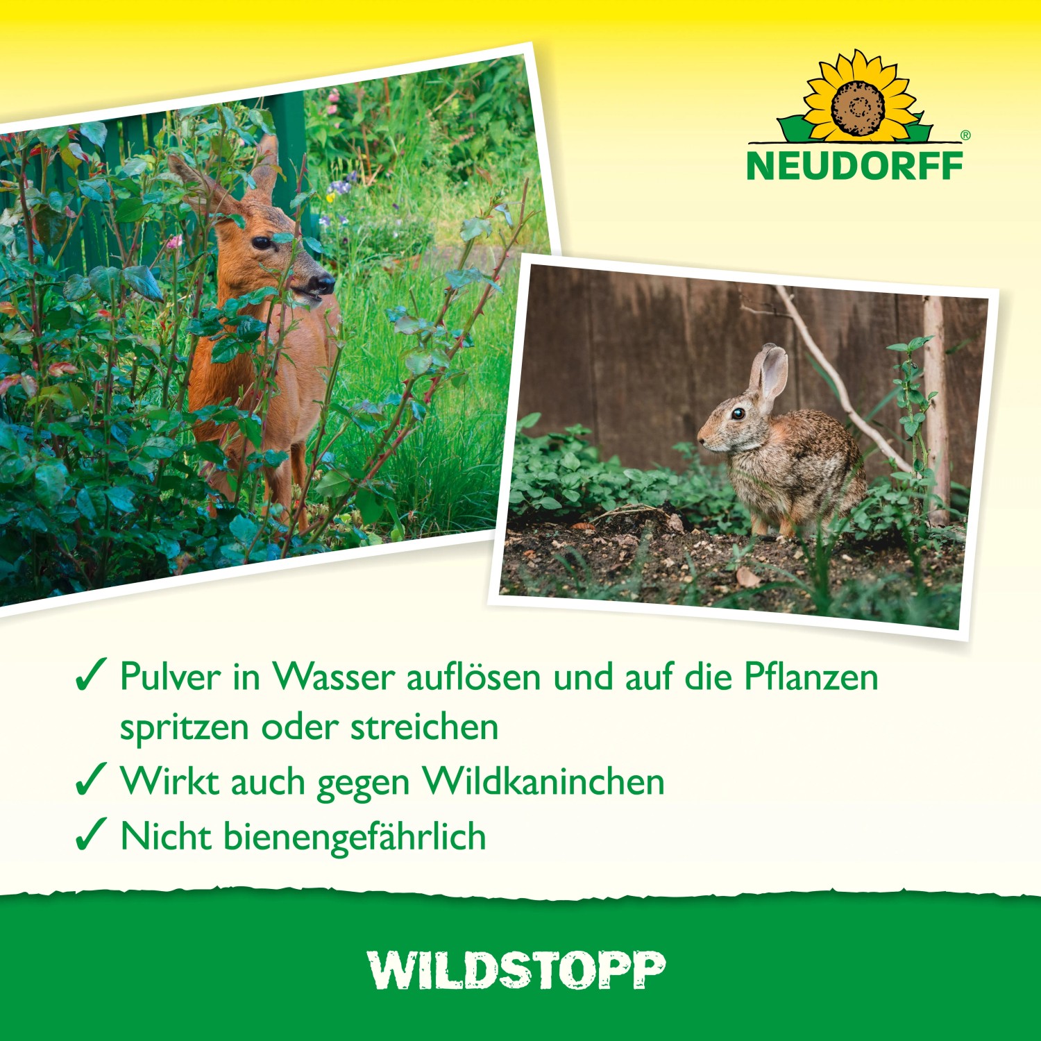 Neudorff Wildstopp: Reh und Kaninchen im Garten. Schutz vor Wildverbiss für Pflanzen.