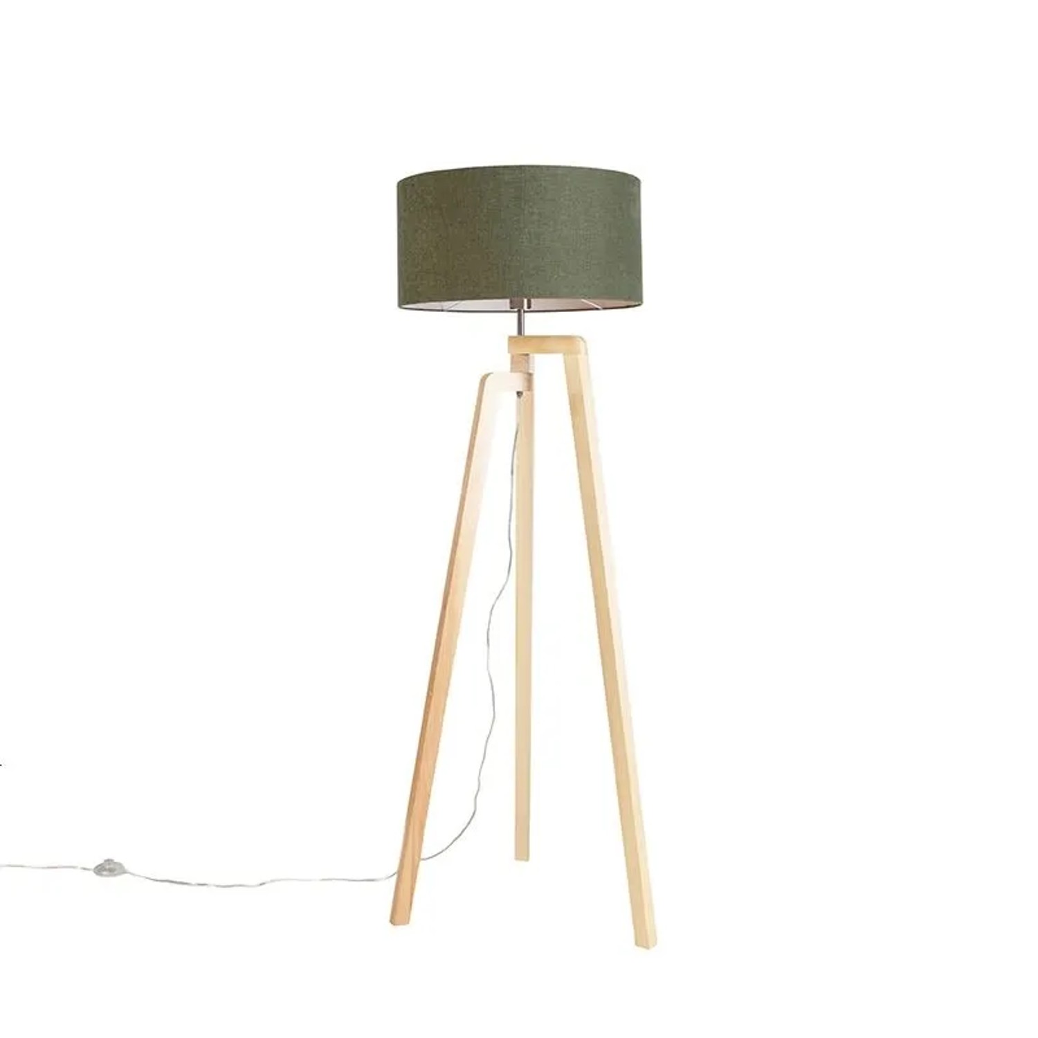 QAZQA Stehleuchte Stativ Holz mit Schirm 50 cm Grün Puros