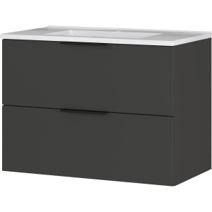 Germania WT-Unterschrank Crandon, Graphit-Weiß, mit 2 Schubladen und Mineralguss-Waschbecken.