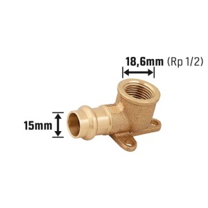 Press-Wandscheibe aus Rotguss, 15 mm x 18,6 mm (Rp 1/2), für Kupferrohre und Trinkwasserinstallation.