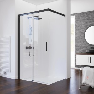 Schulte Walk In Schiebetür, 100x200 cm, Mattschwarz, DIN Links. Barrierefreie Duschlösung mit Sicherheitsglas.