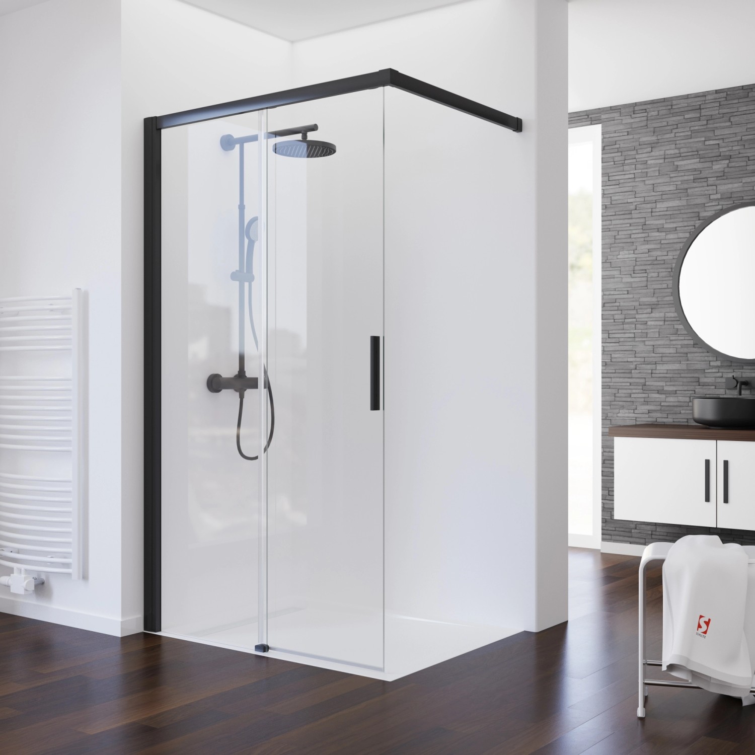 Schulte Schiebetür Walk In Mattschwarz 140 cm x 200 cm DIN Links günstig online kaufen