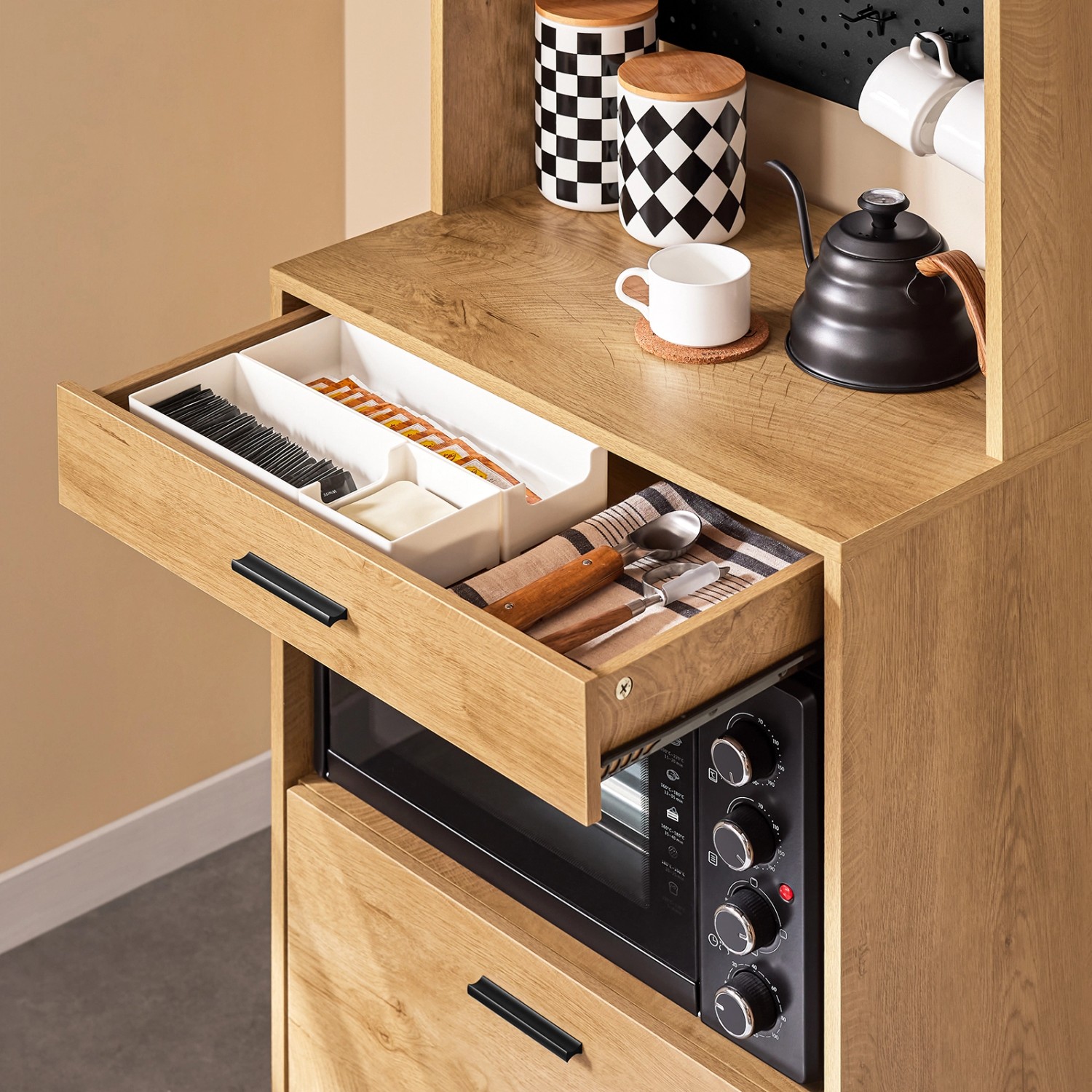 SoBuy Mikrowellenschrank mit Pegboard Hochschrank Sideboard 60x170x40cm FSB98-N_6