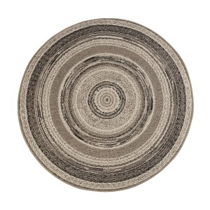 Runder KARAT Outdoorteppich Zoe in Beige und Grau mit konzentrischen Kreisen, Ø 120 cm.
