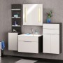 Fackelmann Kara Bad-Hängeschrank, anthrazit, 61 cm breit, mit Waschbecken und Spiegelschrank im Badezimmer.