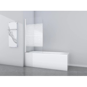 Aurlane Badewannenfaltwand White Stripes, 1-flügelig, weiß, 80x140 cm, auf Badewanne montiert.