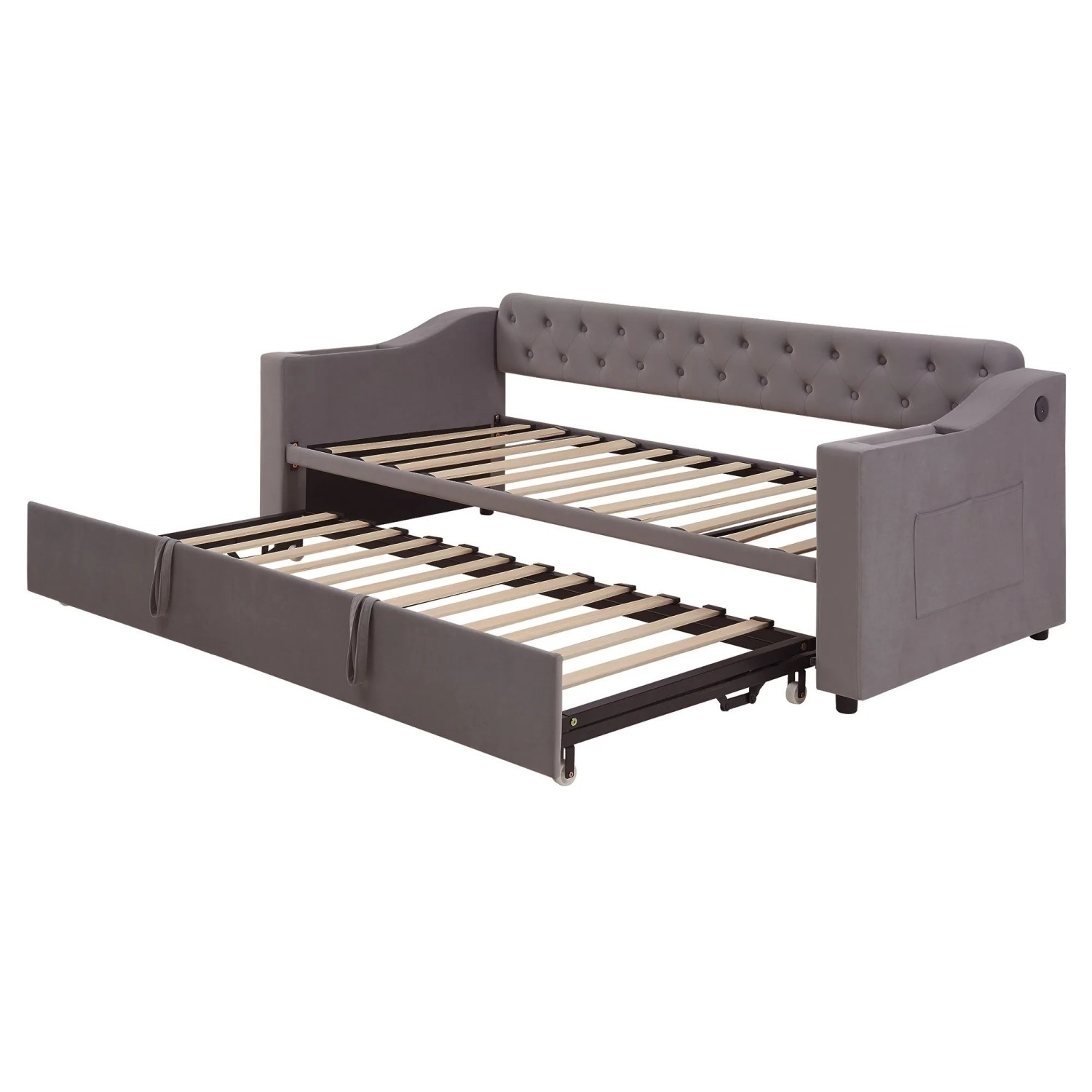 Merax Schlafsofa 90/180x190cm USB Samt Ablage Dunkelgrau