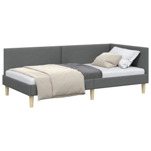 vidaXL Eckbettgestell mit Kopfteil Dunkelgrau 90 x 200 cm Stoff 42016190