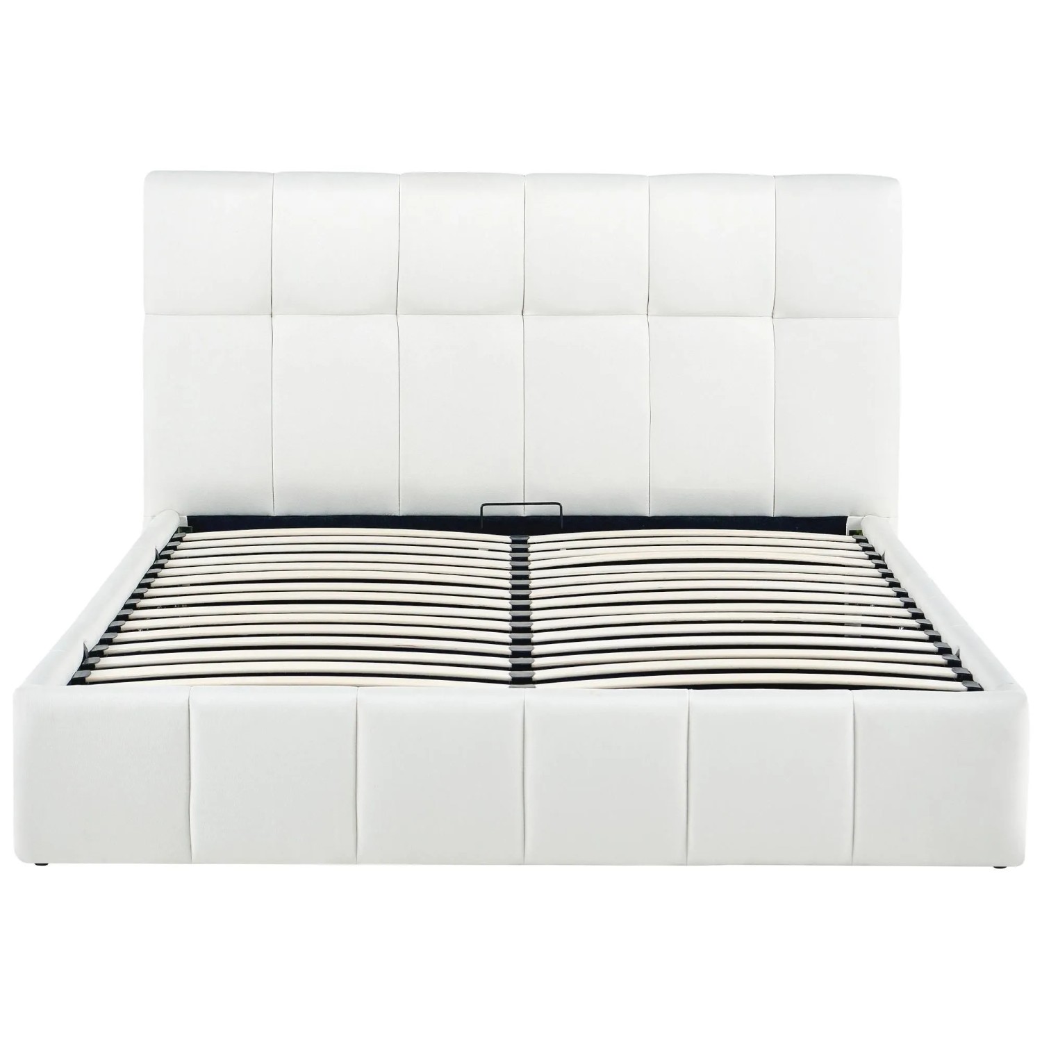 DELUKE Polsterbett NEGAD Stoff Creme 174x206x30cm Bett 160x200 Mit Bettkasten Gepolsterte Kopfteil Steppnähte Massivholz...