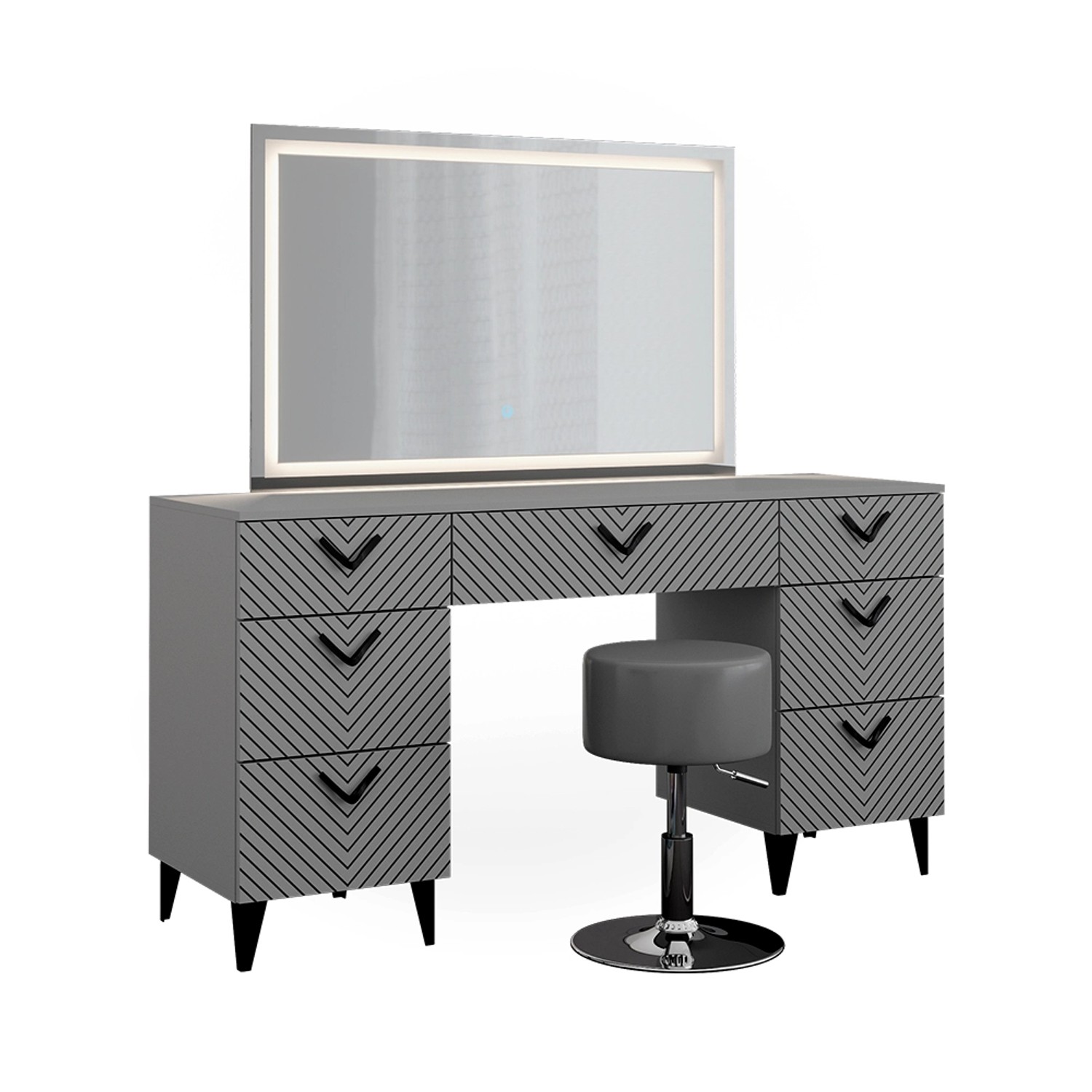 Vicco Schminktisch Anett Grau 150 cm mit LED Spiegel und Hocker günstig online kaufen