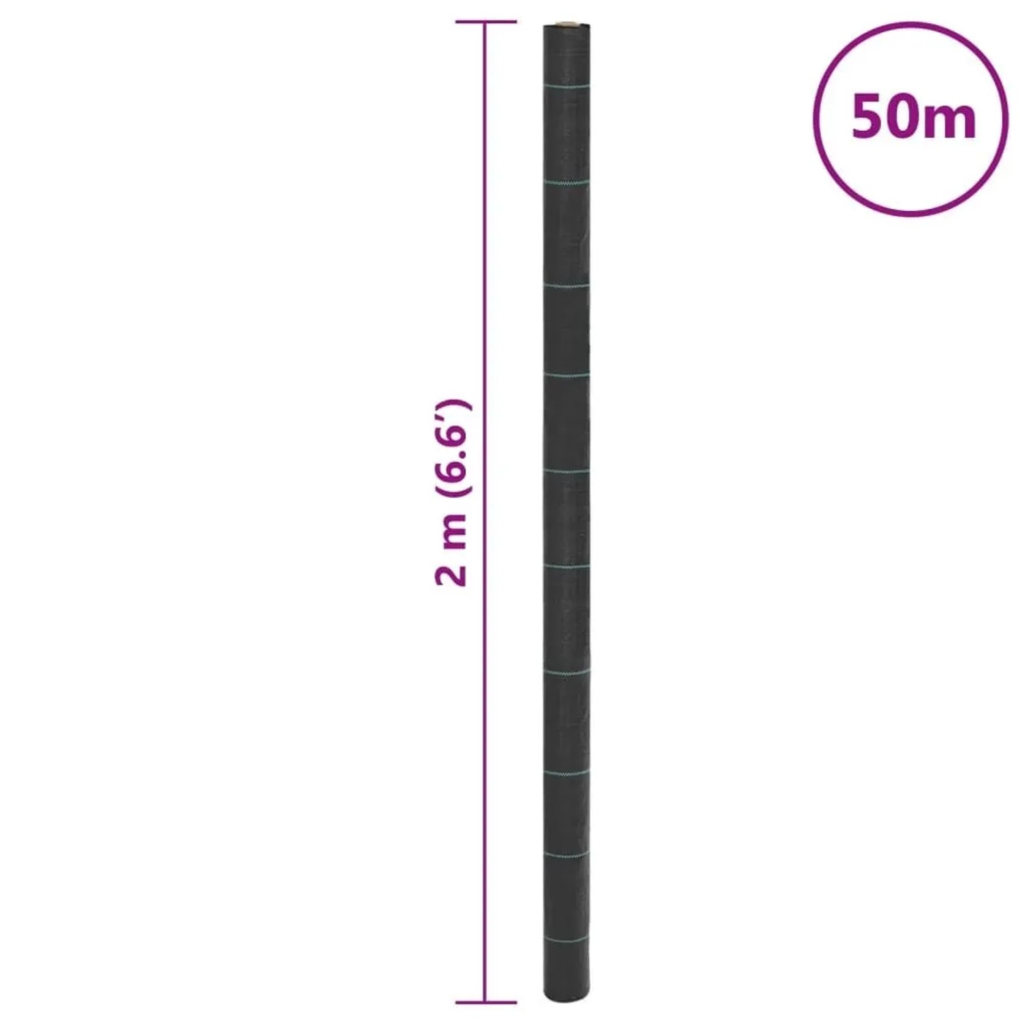 vidaXL Unkrautvlies, 2x50 m, schwarz, aus Polypropylen (PP), mit grünen Streifen.