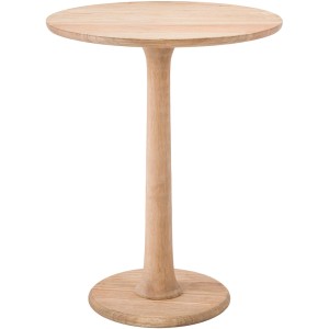 Runder Beistelltisch Farragut aus hellem Holz in Natura mit Säulenfuß. Perfekt für Wohnzimmer.