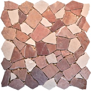 Mosaikmatte Polygonal Rosso Verona bianco, 30x30 cm, aus Naturstein in Rot- und Beigetönen.