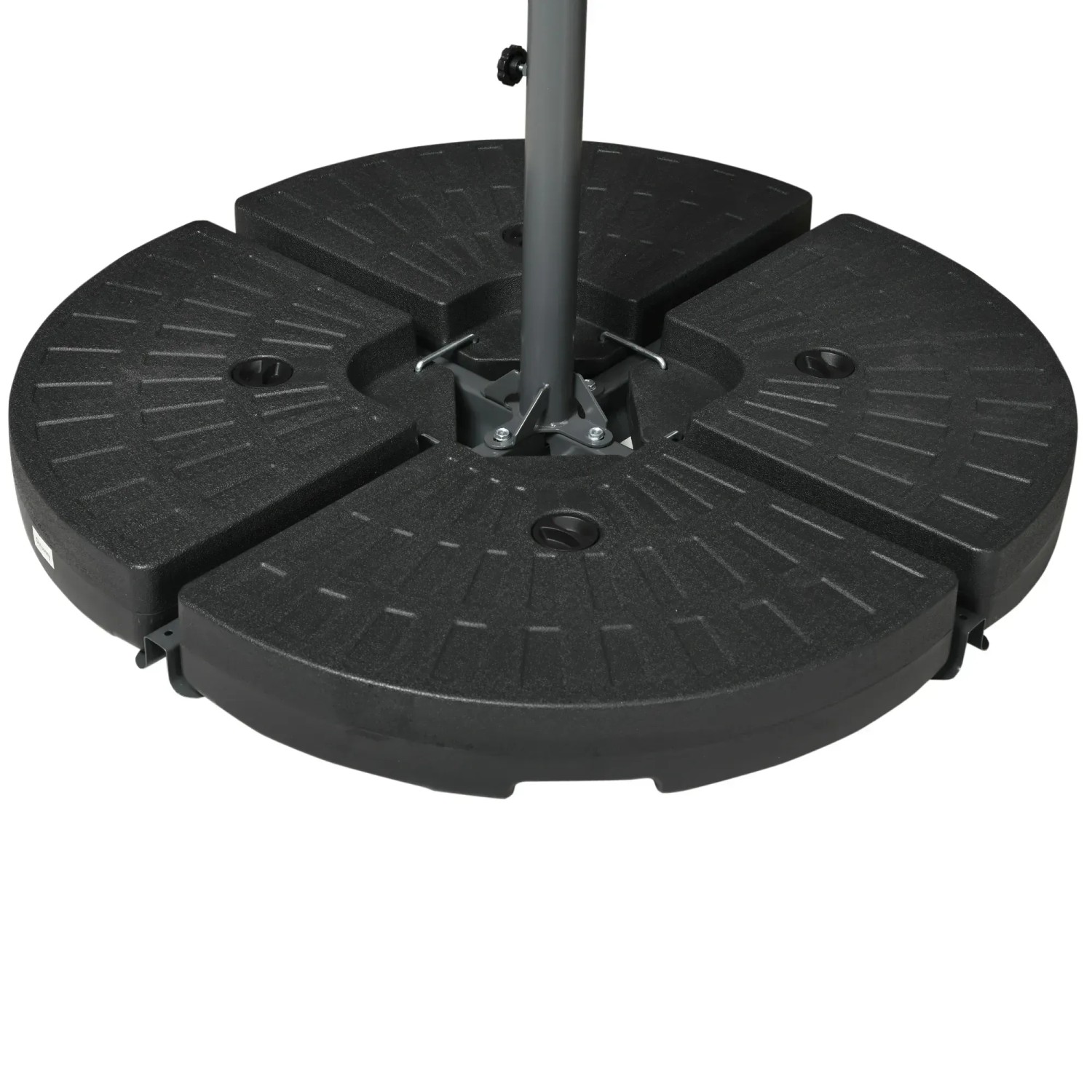 Basis des Outsunny Gartenschirms aus Stahl und HDPE, bestehend aus vier beschwerten Platten.