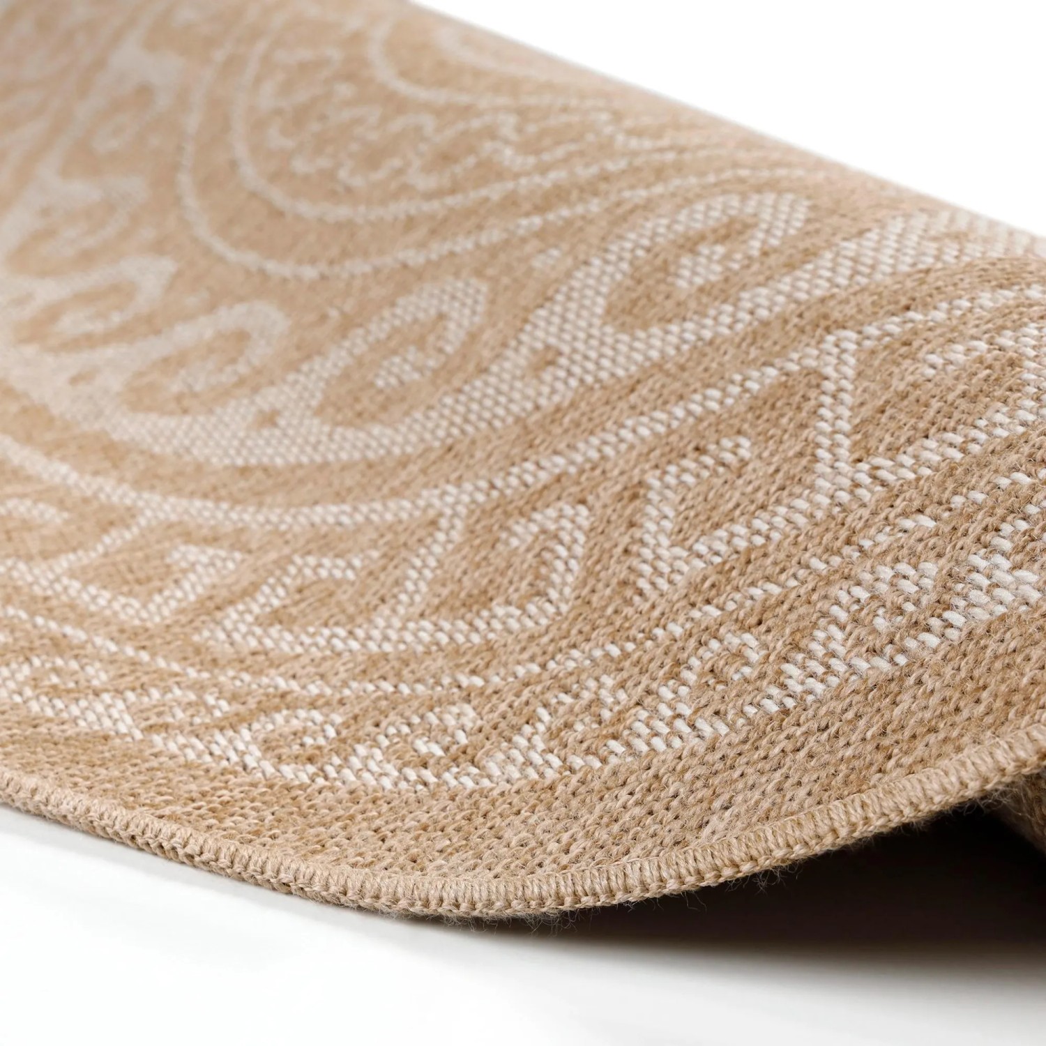 Beiger, runder Ayyildiz Outdoor-Teppich Comilla mit Muster, 200x200 cm.