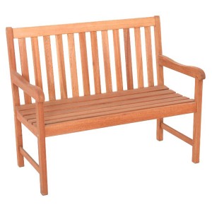 Gartenbank Santos 2-Sitzer aus Eukalyptusholz mit dekorativer Rückenlehne.