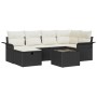 Schwarzes 7-teiliges vidaXL Garten-Sofa-Set aus Rattan mit Kissen.