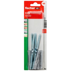 Fischer Universaldübel UX mit Stockschraube STS 8x120 mm, 4er-Set für sicheren Halt in verschiedenen Baustoffen.