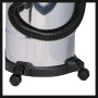 Detailaufnahme: Einhell TC-VC 1815 S Nass-Trockensauger mit Edelstahlbehälter und Rollen.