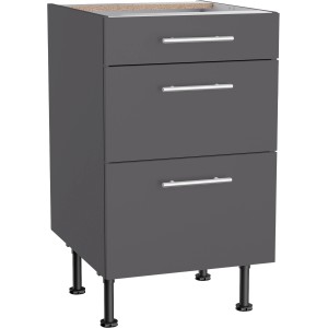 Optifit Unterschrank Ingvar420, 50 cm, Anthrazit matt, mit 3 Auszügen und Edelstahlgriffen.