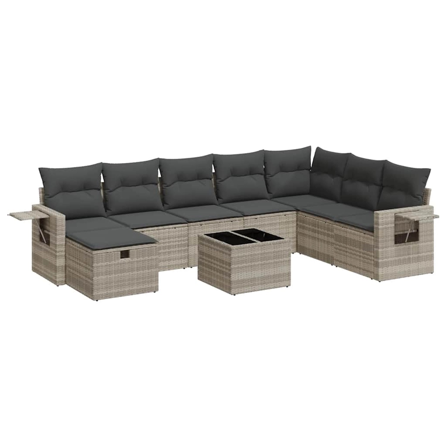 vidaXL 9-Tlg Garten-Sofagarnitur mit Kissen Hellgrau Poly Rattan 3325548 günstig online kaufen