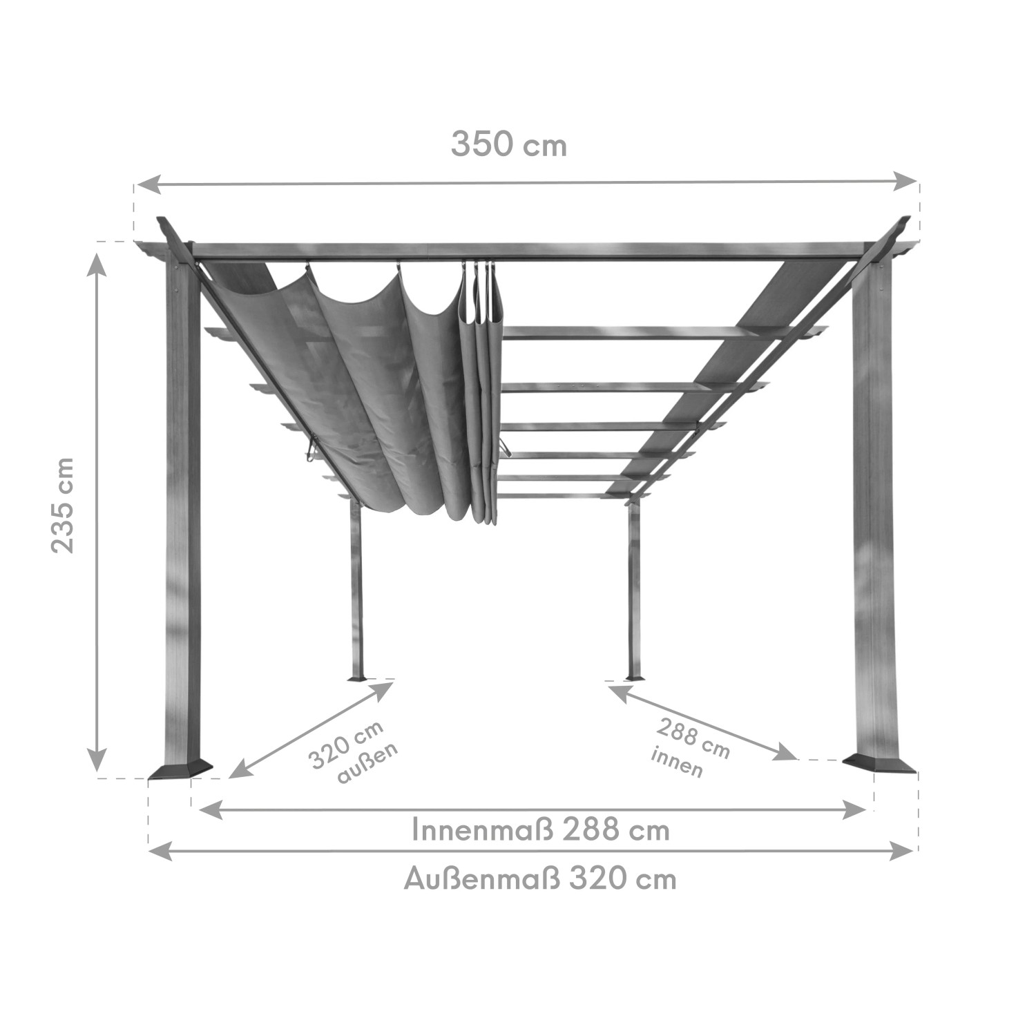 Skizze Pavillon Pergola Gazebo Florida Weiß mit Maßen