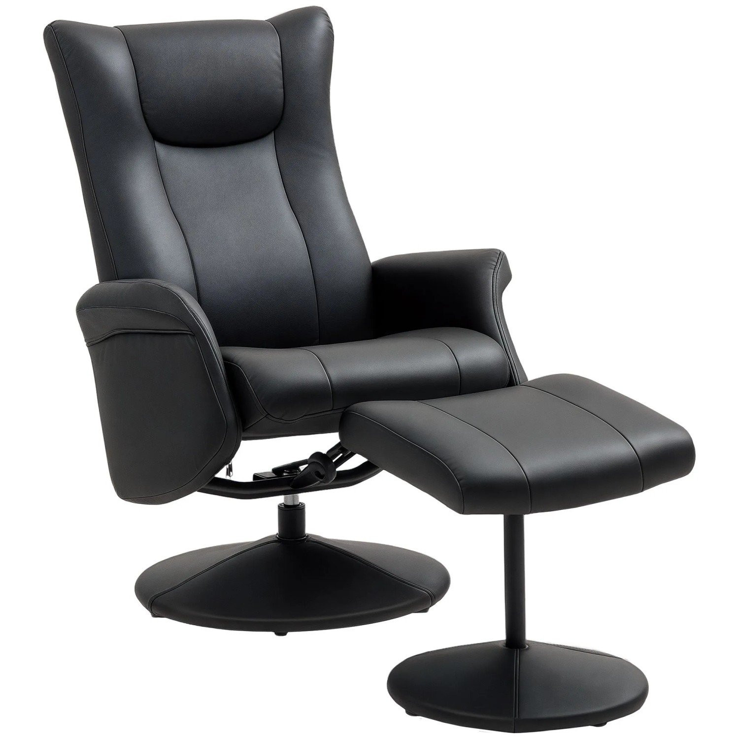 HOMCOM Relaxsessel mit Hocker Kunstleder Schwarz 79L x 70B x 105H cm