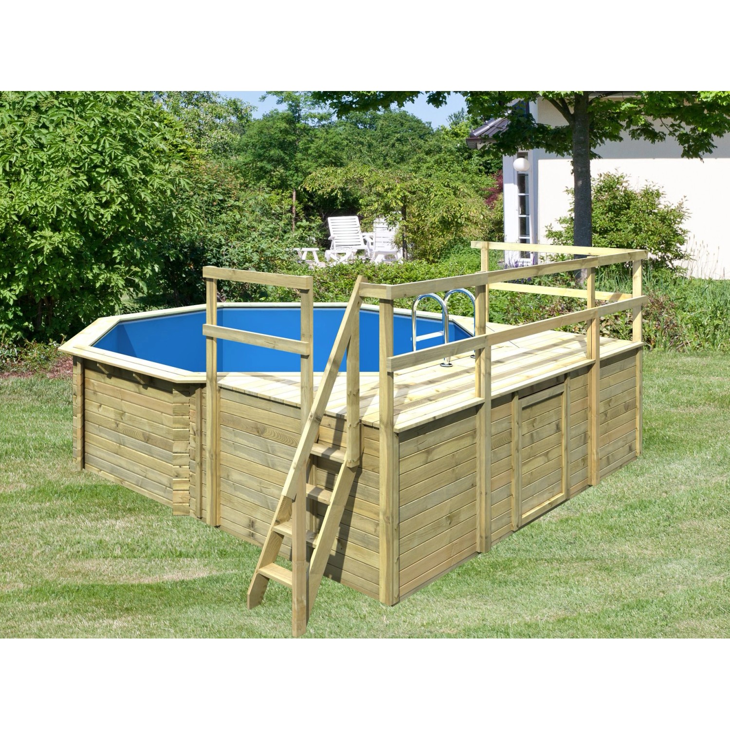 Karibu Pool 2 Set D inkl. Filteranlage Skimmer mit drei Sonnenterrassen