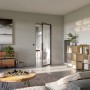 Loft+Mehr Drehtürset Klarglas mit Blockzarge und Griff in modernem Wohnraum.