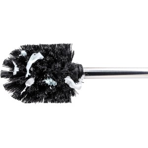 Wenko Silikon-Ersatzbürste mit Edelstahlstiel, schwarzer Bürstenkopf mit Reinigungsrückständen.