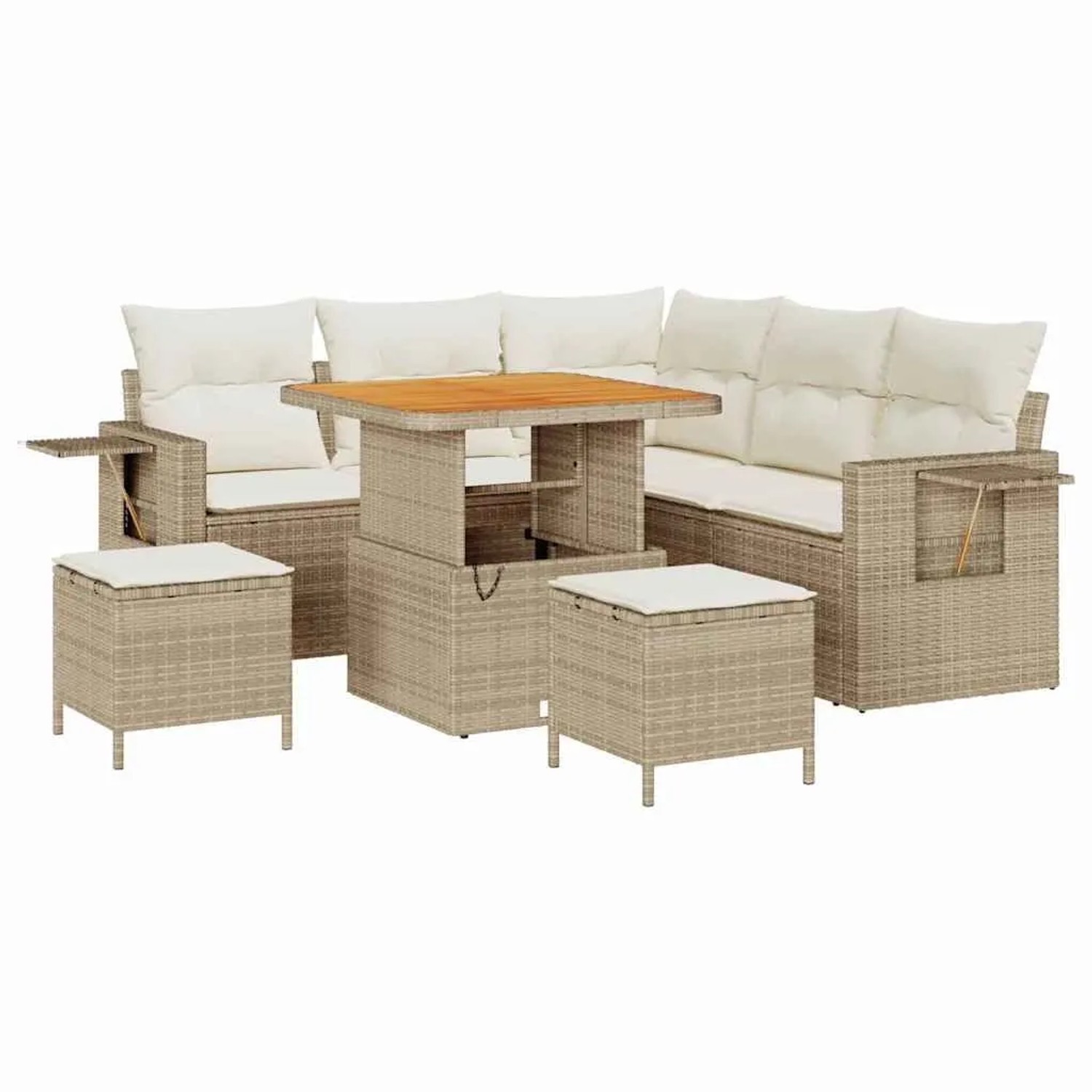 vidaXL Gartensofa-Set mit Kissen 9 Stk Beige und Creme Poly-Rattan 3363691 günstig online kaufen