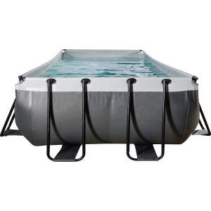 Rechteckiger Exit Black Leather Pool 400x200x100 cm mit Stahlrahmen und Sandfilterpumpe.