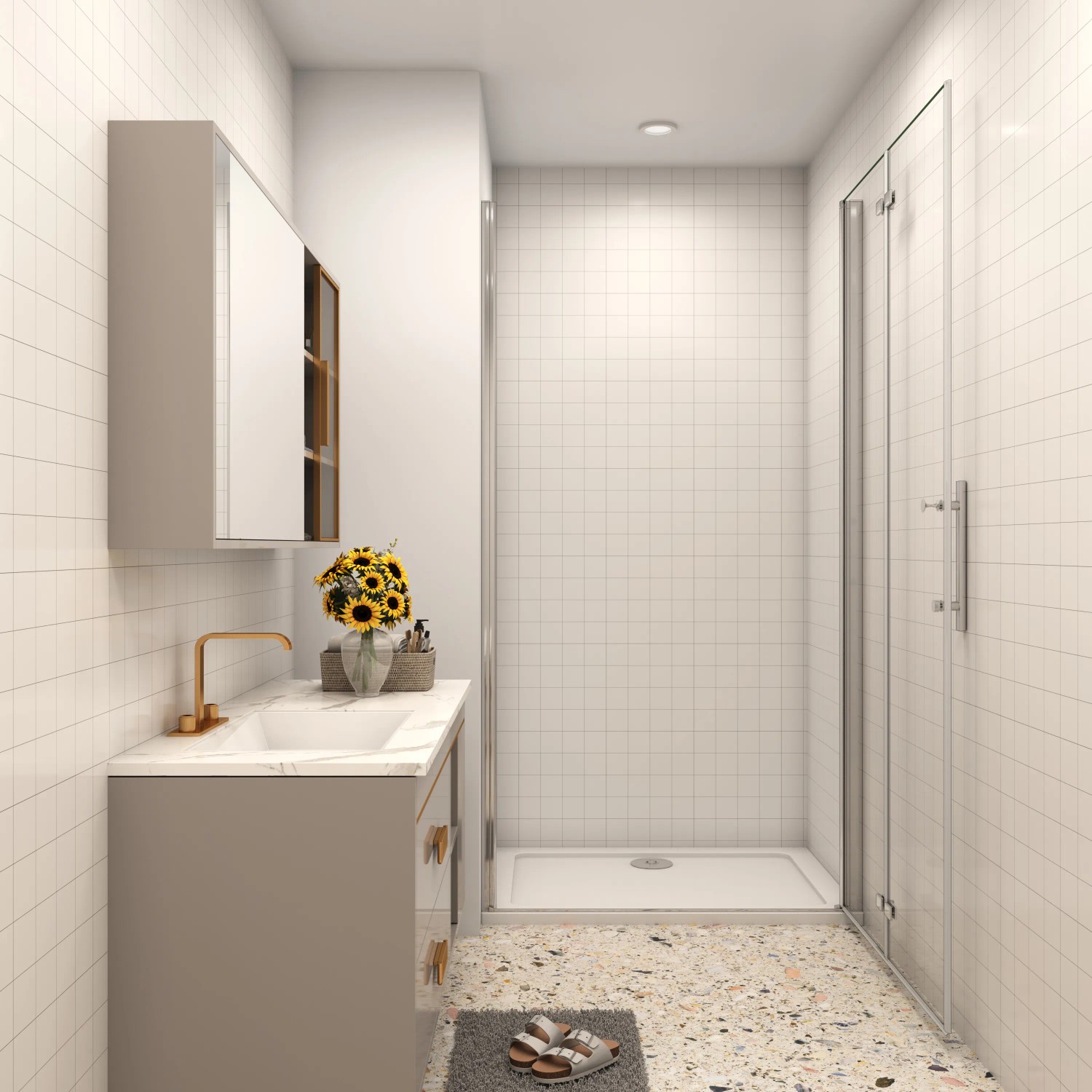 AICA Falttür Dusche 80x185cm mit ESG Glas, Drehtür und Scharniertür in modernem Bad.