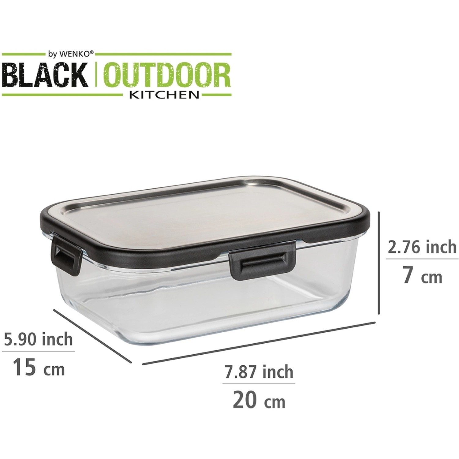 Wenko Glas Frischhaltedose Steel Black Outdoor Kitchen, 1 l. Vorratsdose aus Glas mit Edelstahldeckel.