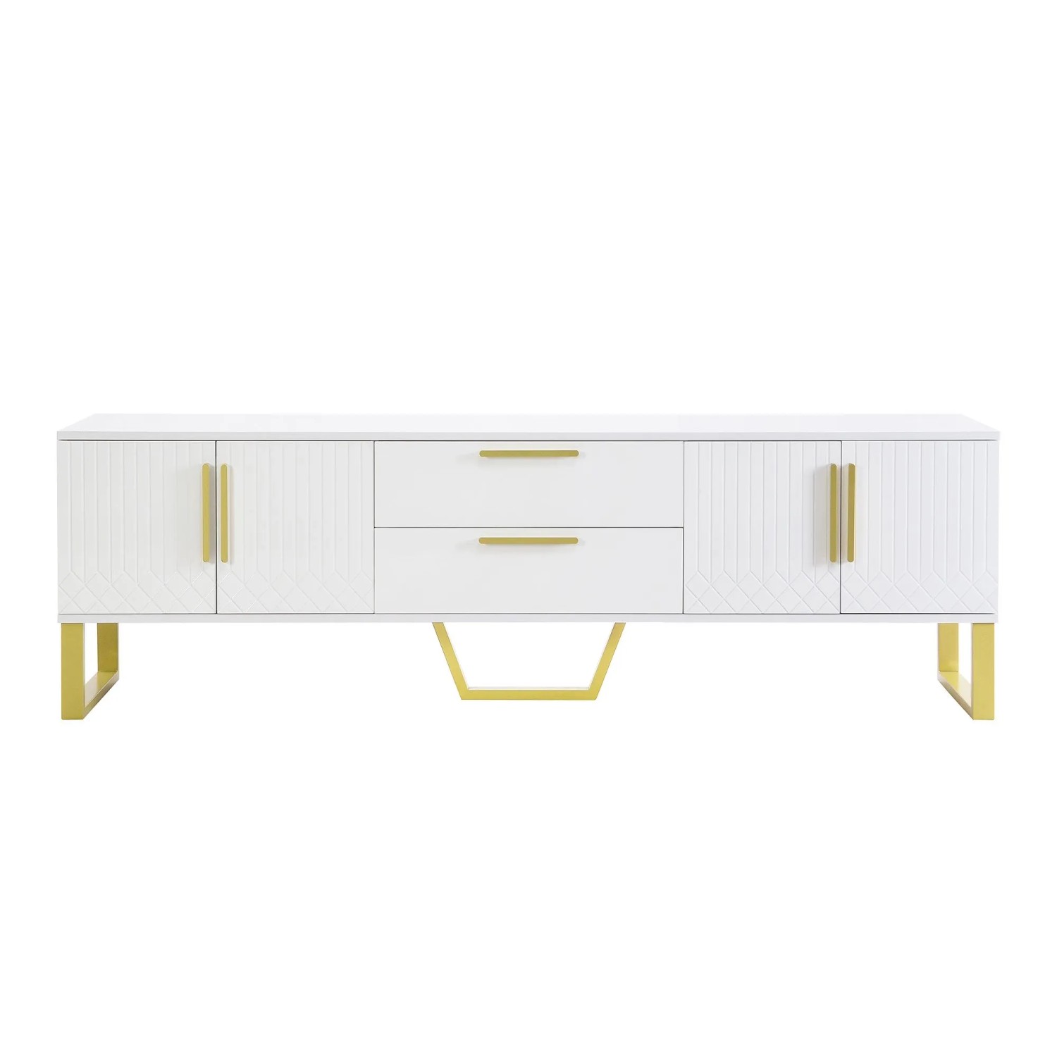 okwish TV Schrank mit Gravur Türen Goldene Griffe Füße 170x40x35cm Hochglanz Weiß