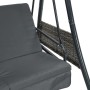 Detailansicht: Dunkelgraue Hollywoodschaukel mit Stahlrahmen und Sitzkissen.