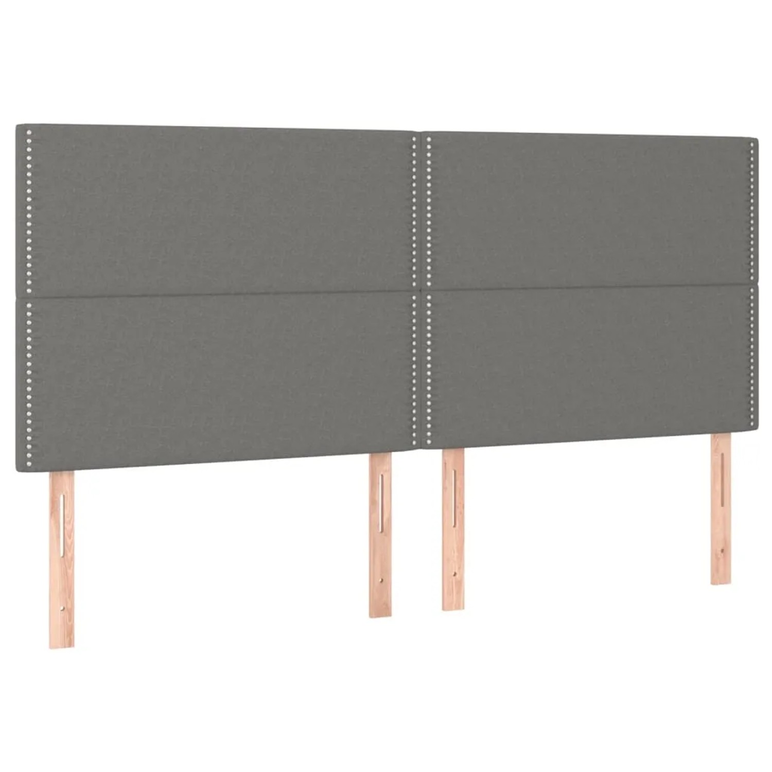 Dunkelgraues Boxspringbett 200x200 cm mit Stoffbezug und Kopfteil mit Ziernägeln.
