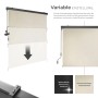 Beige Senkrechtmarkise mit Handkurbel, zeigt variable Einstellung, UV-beständigen Polyesterstoff und Aluminiumgehäuse.